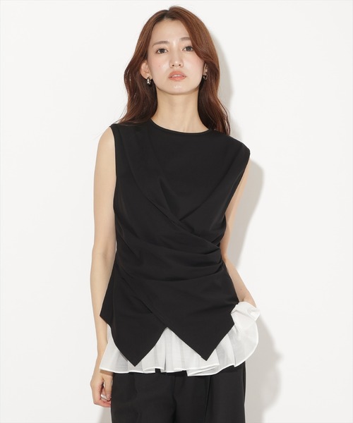 AND COUTURE(アンドクチュール)の「ウエストクロスドッキングカットソー(Tシャツ/カットソー・レディース・ブラック/オフホワイト/ラベンダー・FREE)」の2枚目の写真