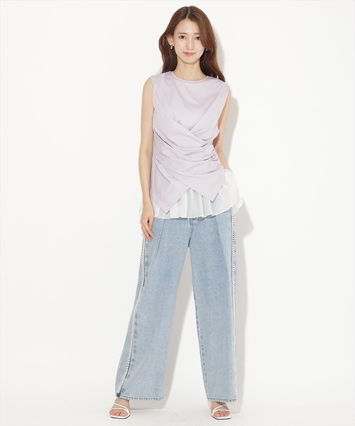 AND COUTURE(アンドクチュール)の「ウエストクロスドッキングカットソー(Tシャツ/カットソー・レディース・ブラック/オフホワイト/ラベンダー・FREE)」の16枚目の写真