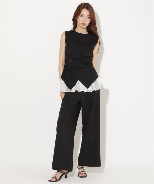 AND COUTURE(アンドクチュール)の「ウエストクロスドッキングカットソー(Tシャツ/カットソー・レディース・ブラック/オフホワイト/ラベンダー・FREE)」の4枚目の写真