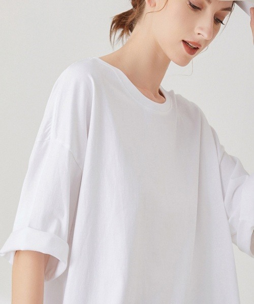 Fun & Daily(ファンアンドデイリー)の「F&D : BASICカラー・BIGTシャツ(ワンピース)(Tシャツ/カットソー・レディース・ホワイト/ベージュ/ブラック・FREE)」の6枚目の写真