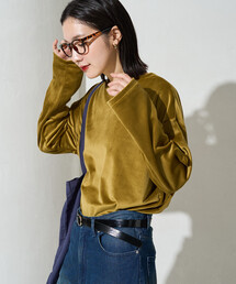 限定展開 マット ベロア オーバー ロングスリーブ トップス