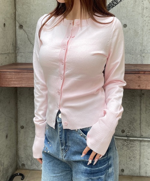 ROGER AND RAW(ロジャーアンドロウ)の「ウエストリブ コンパクトニットカーディガン(カーディガン/ボレロ・レディース・ネイビー/グレー/アイボリー/ベビーピンク・FREE)」の8枚目の写真