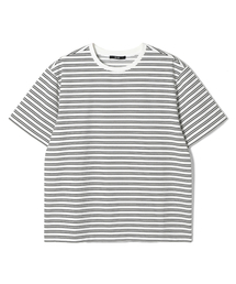 男性マルチストライプ半袖ラウンドTシャツ (O-WHITE) (HC4ST30)