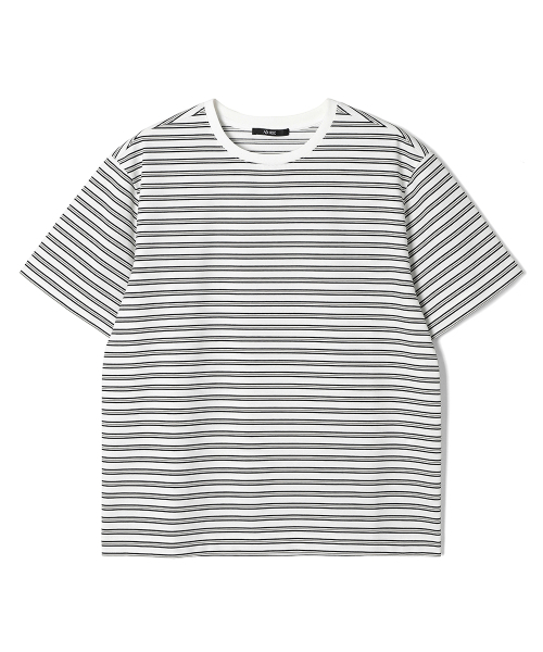 ADHOC(アドホック)の「男性マルチストライプ半袖ラウンドTシャツ (O-WHITE) (HC4ST30)(Tシャツ/カットソー・メンズ・その他・110/100/105/95)」の1枚目の写真