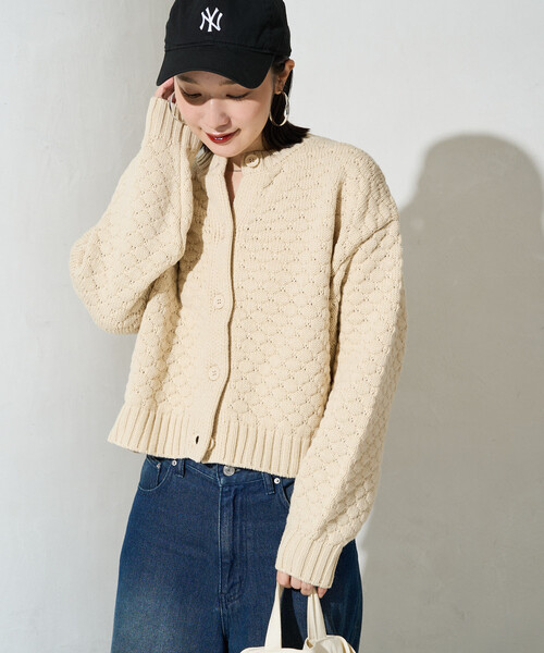 FREAK'S STORE（フリークスストア）の「限定展開　ポコポコ ニット クルーネック カーディガン（カーディガン/ボレロ・レディース・オレンジ/グレー/ブラック/ブラウン/ナチュラル・ﾌﾘ-）」の4枚目の写真
