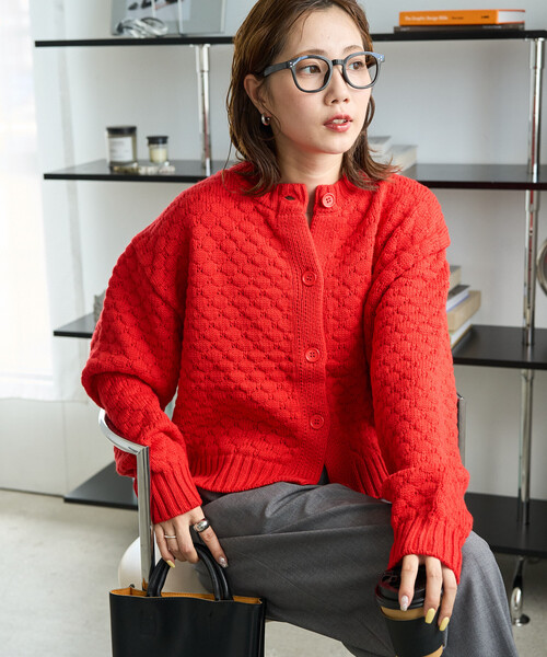 FREAK'S STORE（フリークスストア）の「限定展開　ポコポコ ニット クルーネック カーディガン（カーディガン/ボレロ・レディース・オレンジ/グレー/ブラック/ブラウン/ナチュラル・ﾌﾘ-）」の14枚目の写真