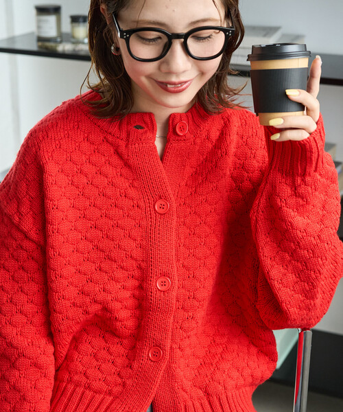 FREAK'S STORE（フリークスストア）の「限定展開　ポコポコ ニット クルーネック カーディガン（カーディガン/ボレロ・レディース・オレンジ/グレー/ブラック/ブラウン/ナチュラル・ﾌﾘ-）」の15枚目の写真