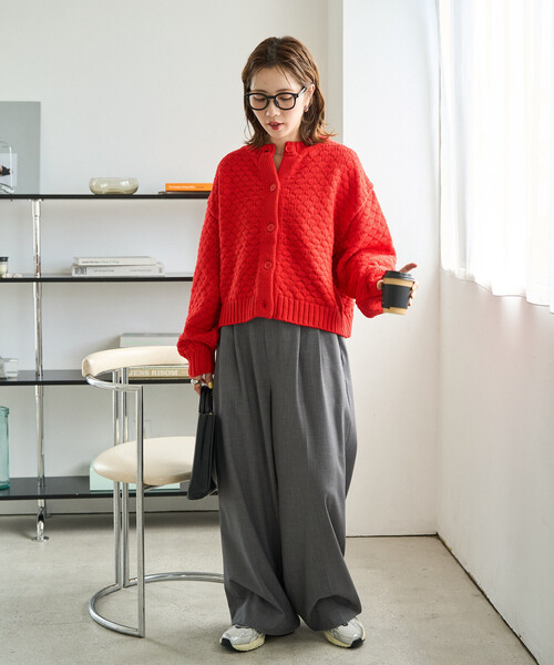 FREAK'S STORE（フリークスストア）の「限定展開　ポコポコ ニット クルーネック カーディガン（カーディガン/ボレロ・レディース・オレンジ/グレー/ブラック/ブラウン/ナチュラル・ﾌﾘ-）」の17枚目の写真