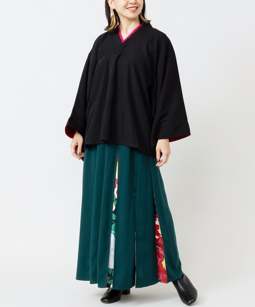 倭物やカヤ（ワモノヤカヤ）の「【倭物やカヤ】花ざかり八掛新スカート（スカート・レディース・ブラック/グリーン/ネイビー・FREE）」の13枚目の写真
