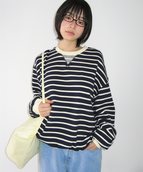 RONRON（ロンロン）の「ELBOW PATCH STRIPE SWEATSHIRT NAVY（スウェット・レディース・その他・FREE）」の2枚目の写真