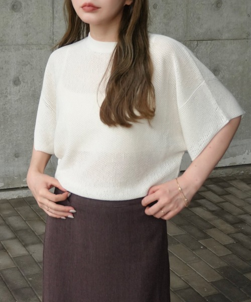 LAULEN(ローレン)の「mesh knit half sleeve tops /メッシュニットハーフスリーブトップス(ニット/セーター・レディース・チャコールグレー/ブラウン/アイボリー/ブラック・FREE)」の2枚目の写真