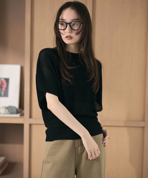 LAULEN(ローレン)の「mesh knit half sleeve tops /メッシュニットハーフスリーブトップス(ニット/セーター・レディース・チャコールグレー/ブラウン/アイボリー/ブラック・FREE)」の1枚目の写真