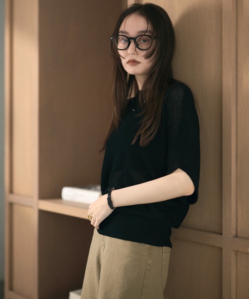 LAULEN(ローレン)の「mesh knit half sleeve tops /メッシュニットハーフスリーブトップス(ニット/セーター・レディース・チャコールグレー/ブラウン/アイボリー/ブラック・FREE)」の5枚目の写真