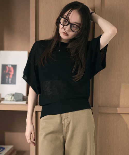 LAULEN(ローレン)の「mesh knit half sleeve tops /メッシュニットハーフスリーブトップス(ニット/セーター・レディース・チャコールグレー/ブラウン/アイボリー/ブラック・FREE)」の6枚目の写真