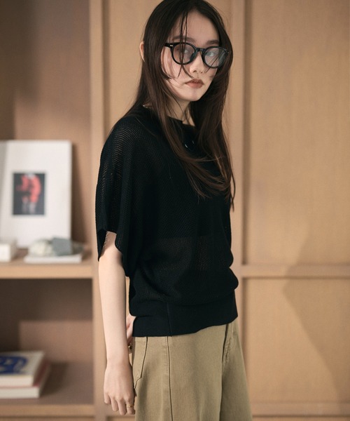 LAULEN(ローレン)の「mesh knit half sleeve tops /メッシュニットハーフスリーブトップス(ニット/セーター・レディース・チャコールグレー/ブラウン/アイボリー/ブラック・FREE)」の7枚目の写真