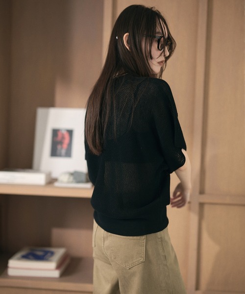 LAULEN(ローレン)の「mesh knit half sleeve tops /メッシュニットハーフスリーブトップス(ニット/セーター・レディース・チャコールグレー/ブラウン/アイボリー/ブラック・FREE)」の8枚目の写真