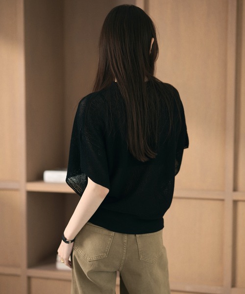 LAULEN(ローレン)の「mesh knit half sleeve tops /メッシュニットハーフスリーブトップス(ニット/セーター・レディース・チャコールグレー/ブラウン/アイボリー/ブラック・FREE)」の9枚目の写真
