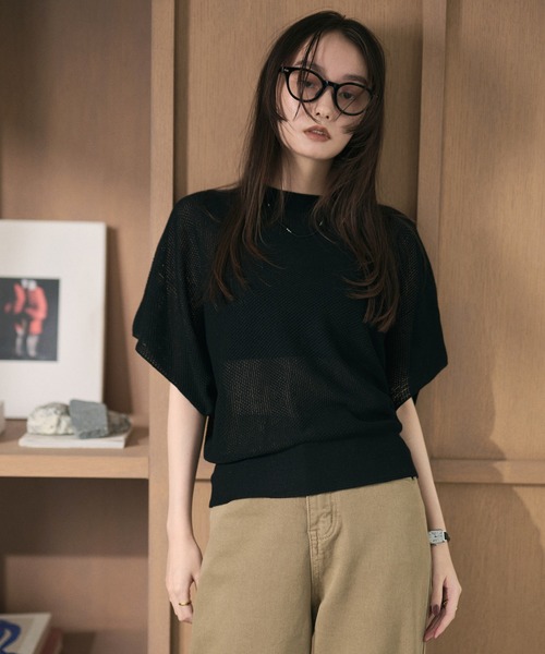 LAULEN(ローレン)の「mesh knit half sleeve tops /メッシュニットハーフスリーブトップス(ニット/セーター・レディース・チャコールグレー/ブラウン/アイボリー/ブラック・FREE)」の10枚目の写真