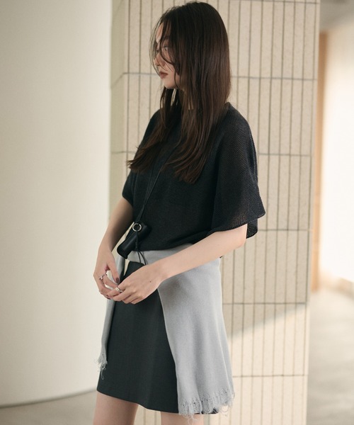 LAULEN(ローレン)の「mesh knit half sleeve tops /メッシュニットハーフスリーブトップス(ニット/セーター・レディース・チャコールグレー/ブラウン/アイボリー/ブラック・FREE)」の19枚目の写真