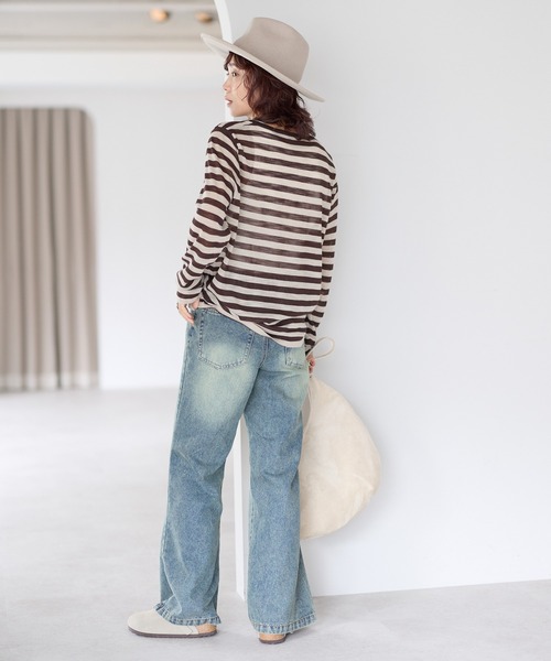 gossara（ゴサラ）の「【gossara いつものボーダーを新鮮に】レースアップシアーニットプルオーバー（Tシャツ/カットソー・レディース・グレー/ブラウン系その他・FREE）」の16枚目の写真