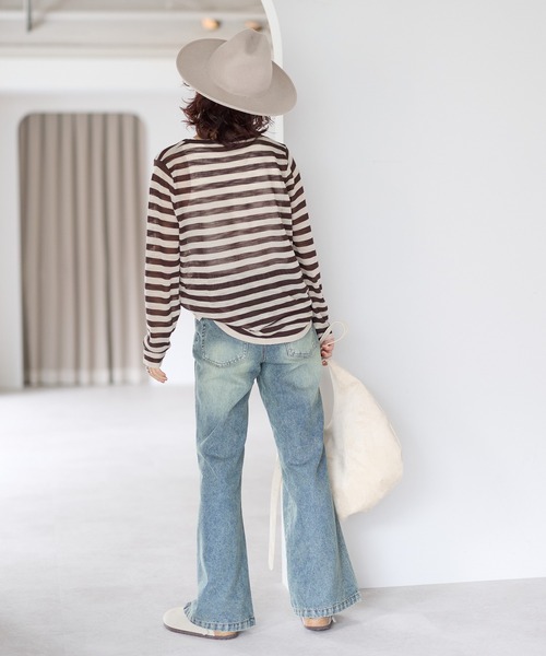 gossara（ゴサラ）の「【gossara いつものボーダーを新鮮に】レースアップシアーニットプルオーバー（Tシャツ/カットソー・レディース・グレー/ブラウン系その他・FREE）」の17枚目の写真