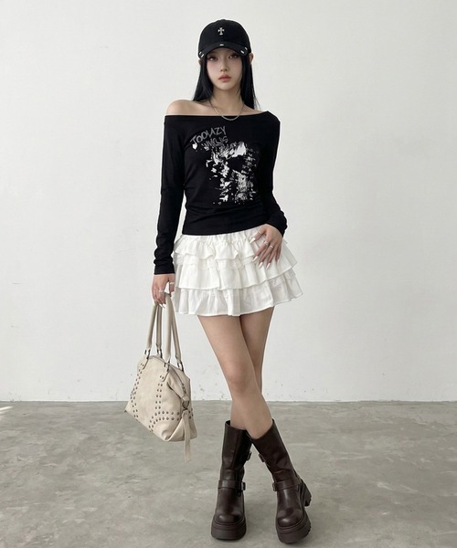 non-hedge（ノンヘッジ）の「レース切替ティアードミニスカート（スカート・レディース・モカ/オフホワイト/ベージュ/ブラック・FREE）」の11枚目の写真