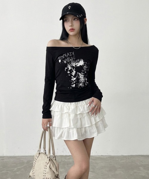 non-hedge（ノンヘッジ）の「レース切替ティアードミニスカート（スカート・レディース・モカ/オフホワイト/ベージュ/ブラック・FREE）」の12枚目の写真