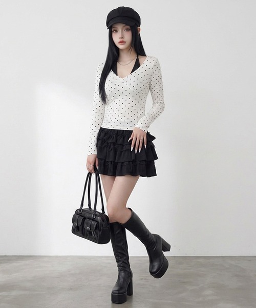 non-hedge（ノンヘッジ）の「レース切替ティアードミニスカート（スカート・レディース・モカ/オフホワイト/ベージュ/ブラック・FREE）」の15枚目の写真