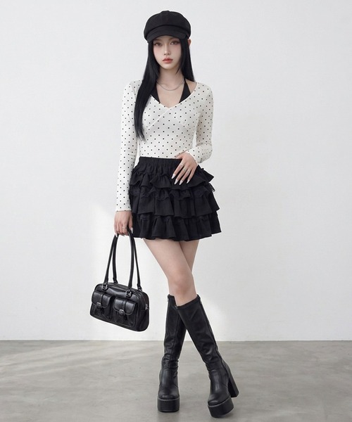 non-hedge（ノンヘッジ）の「レース切替ティアードミニスカート（スカート・レディース・モカ/オフホワイト/ベージュ/ブラック・FREE）」の16枚目の写真