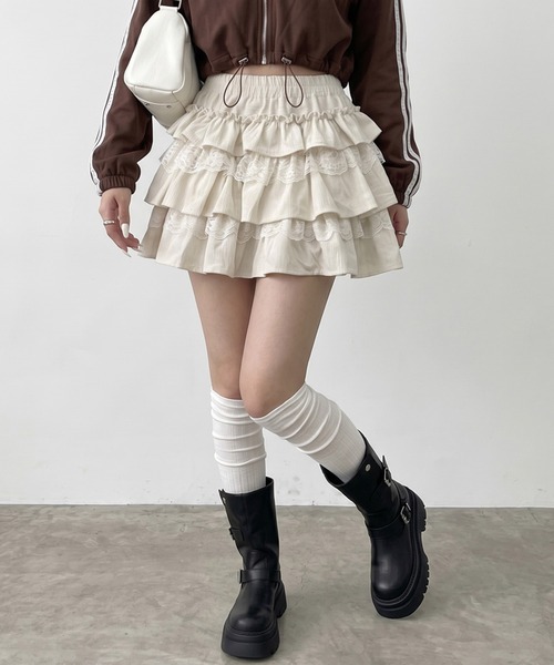 non-hedge（ノンヘッジ）の「レース切替ティアードミニスカート（スカート・レディース・モカ/オフホワイト/ベージュ/ブラック・FREE）」の22枚目の写真