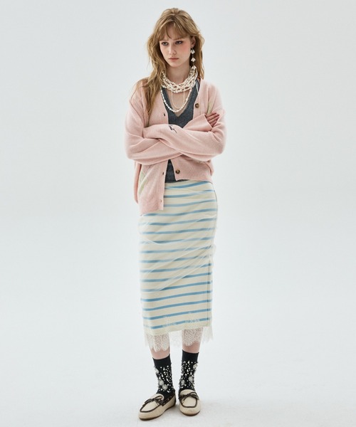 Mardi Mercredi（マルディメクルディ）の「CASHMERE BLEND CARDIGAN V NECK ARGYLE PUNCHING DETAIL / カシミヤ ブレンド カーディガン Vネック アーガイル パンチング ディテール（カーディガン/ボレロ・レディース・ピンク/ネイビー/グレー/チャコールグレー・FREE）」の19枚目の写真