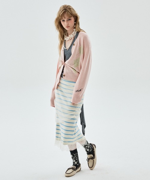 Mardi Mercredi（マルディメクルディ）の「CASHMERE BLEND CARDIGAN V NECK ARGYLE PUNCHING DETAIL / カシミヤ ブレンド カーディガン Vネック アーガイル パンチング ディテール（カーディガン/ボレロ・レディース・ピンク/ネイビー/グレー/チャコールグレー・FREE）」の20枚目の写真