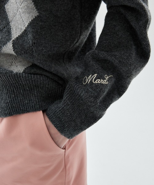 Mardi Mercredi（マルディメクルディ）の「CASHMERE BLEND CARDIGAN V NECK ARGYLE PUNCHING DETAIL / カシミヤ ブレンド カーディガン Vネック アーガイル パンチング ディテール（カーディガン/ボレロ・レディース・ピンク/ネイビー/グレー/チャコールグレー・FREE）」の7枚目の写真
