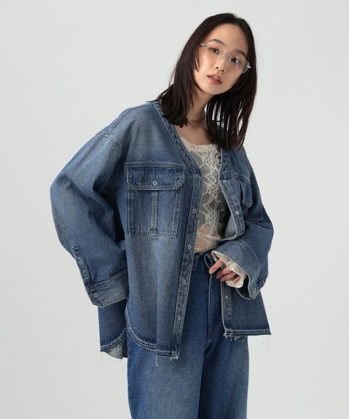 BAYFLOW（ベイフロー）の「[秋の羽織りに]ノーカラーデニムシャツ（シャツ/ブラウス・レディース・ブルー系その他/インディゴブルー・FREE）」の8枚目の写真