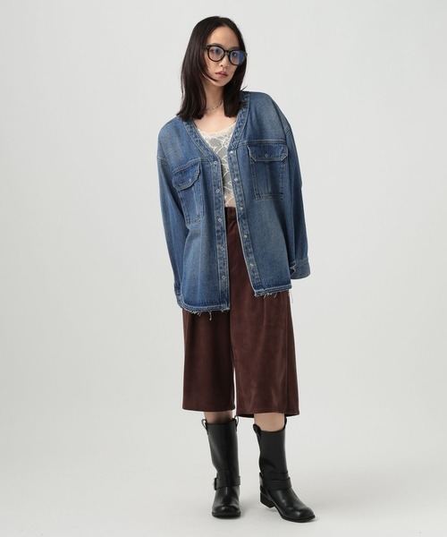 BAYFLOW（ベイフロー）の「[秋の羽織りに]ノーカラーデニムシャツ（シャツ/ブラウス・レディース・ブルー系その他/インディゴブルー・FREE）」の11枚目の写真