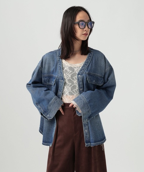 BAYFLOW（ベイフロー）の「[秋の羽織りに]ノーカラーデニムシャツ（シャツ/ブラウス・レディース・ブルー系その他/インディゴブルー・FREE）」の13枚目の写真