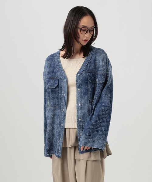 BAYFLOW（ベイフロー）の「[秋の羽織りに]ノーカラーデニムシャツ（シャツ/ブラウス・レディース・ブルー系その他/インディゴブルー・FREE）」の17枚目の写真