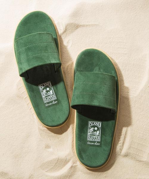 ISLAND SLIPPER(アイランドスリッパ)の「<ISLAND SLIPPER×Steven Alan> ∴ SUEDE LEATHER SANDAL ◆(サンダル・メンズ・ブラック/ダークグリーン・7/8/10/9)」の1枚目の写真