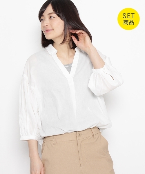 3can4on サンカンシオン の インナー付スキッパーストライプシャツ シャツ ブラウス Wear