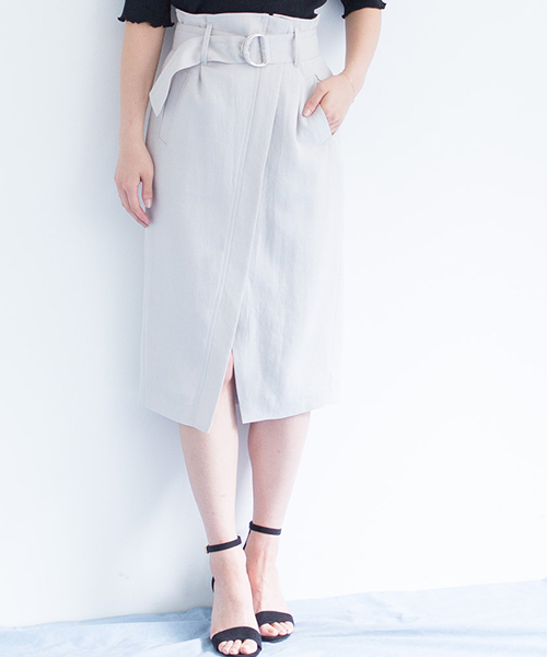 STUDIOUS（ステュディオス）の「リネンライクハイウエストIラインスカート（スカート・レディース・ブラウン/アイボリー/ブラック/ブラック系その他/キャメル/ライトグレー・1/0）」の2枚目の写真