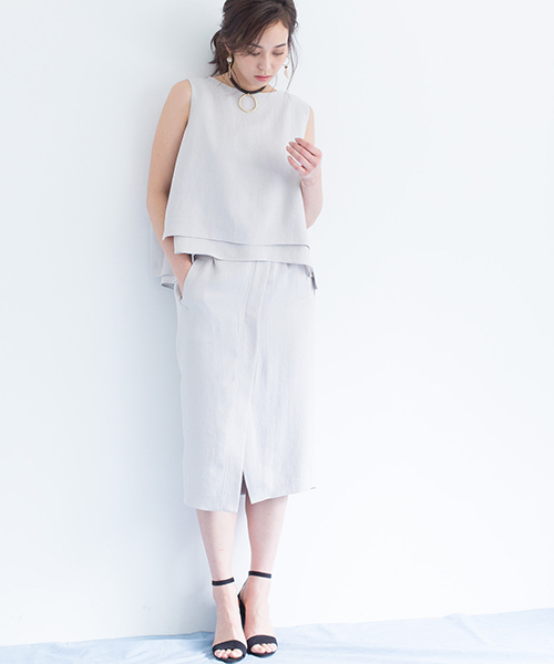 STUDIOUS（ステュディオス）の「リネンライクハイウエストIラインスカート（スカート・レディース・ブラウン/アイボリー/ブラック/ブラック系その他/キャメル/ライトグレー・1/0）」の7枚目の写真