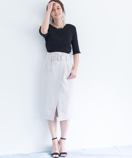 STUDIOUS（ステュディオス）の「リネンライクハイウエストIラインスカート（スカート・レディース・ブラウン/アイボリー/ブラック/ブラック系その他/キャメル/ライトグレー・1/0）」の8枚目の写真