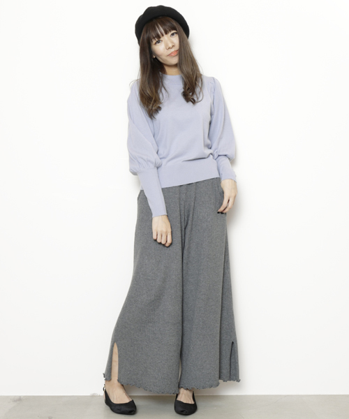 RAY CASSIN(レイカズン)の「スリット入りニットワイドパンツ(その他パンツ・レディース・マスタード/杢グレー/ワイン・FREE)」の2枚目の写真