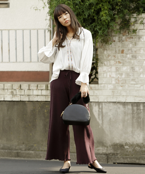 RAY CASSIN(レイカズン)の「スリット入りニットワイドパンツ(その他パンツ・レディース・マスタード/杢グレー/ワイン・FREE)」の12枚目の写真