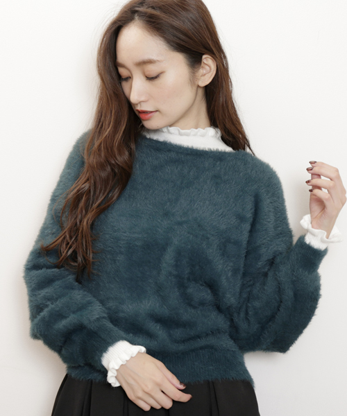 RAY CASSIN（レイカズン）の「フリルハイネックプルオーバー（ニット/セーター・レディース・ブラック/キャメル/パープル/キナリ・FREE）」の18枚目の写真