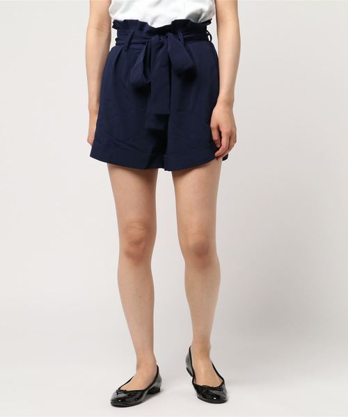 KOBE LETTUCE（コウベレタス）の「柔らかとろみ素材でショート丈も大人っぽくキマる◎！ウエストリボン付きショートパンツ/レディース/ボトムス[M2138]神戸レタス（その他パンツ・レディース・ネイビー/アイボリー/モカ/グレー系その他・FREE）」の4枚目の写真