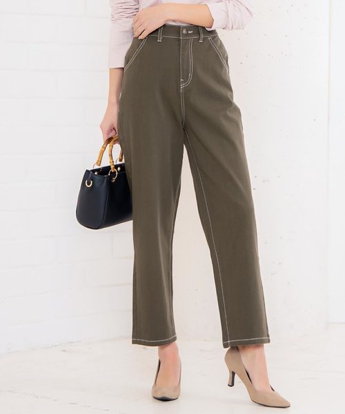 KOBE LETTUCE（コウベレタス）の「コットンツイルストレッチ配色ステッチハイウエストパンツ（その他パンツ・レディース・ブラック/ベージュ/カーキ・FREE）」の2枚目の写真