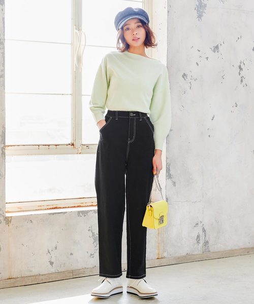 KOBE LETTUCE（コウベレタス）の「コットンツイルストレッチ配色ステッチハイウエストパンツ（その他パンツ・レディース・ブラック/ベージュ/カーキ・FREE）」の5枚目の写真