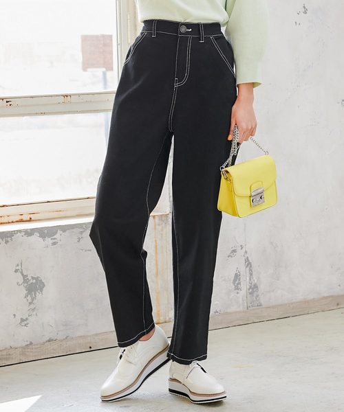 KOBE LETTUCE（コウベレタス）の「コットンツイルストレッチ配色ステッチハイウエストパンツ（その他パンツ・レディース・ブラック/ベージュ/カーキ・FREE）」の6枚目の写真