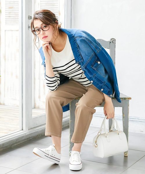 KOBE LETTUCE（コウベレタス）の「コットンツイルストレッチ配色ステッチハイウエストパンツ（その他パンツ・レディース・ブラック/ベージュ/カーキ・FREE）」の8枚目の写真